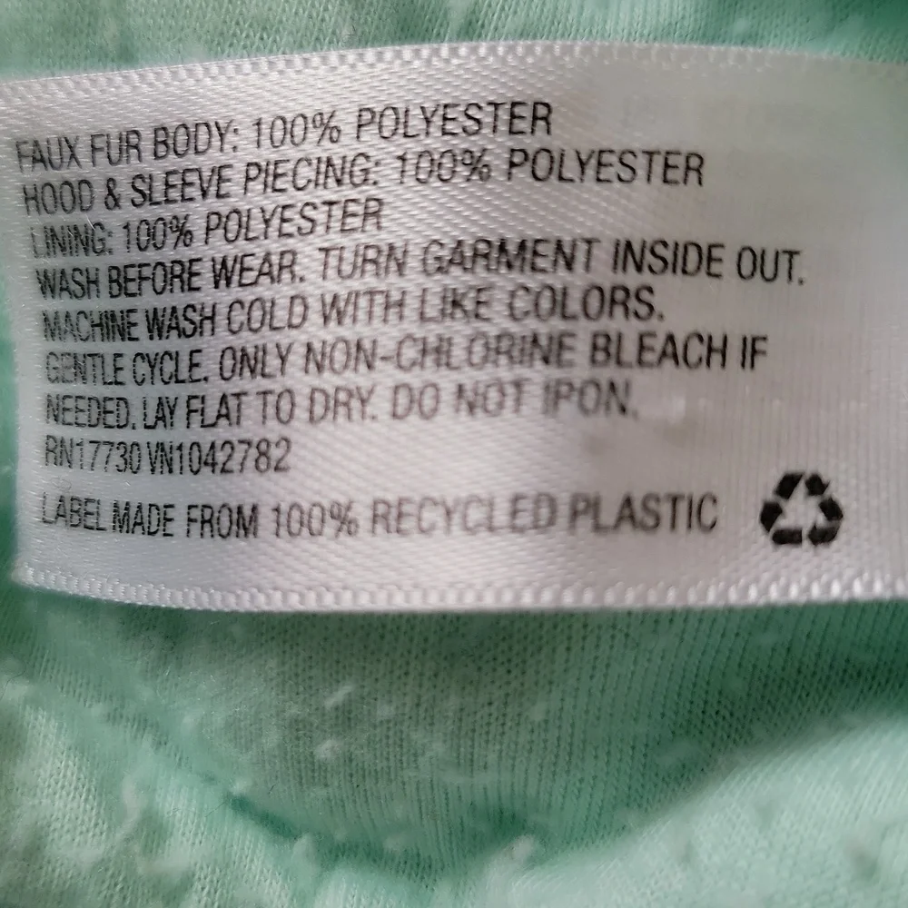 More Than Magic Faux Fur Sequin Zip Hoodie Mint Green Girls XL 14‑16